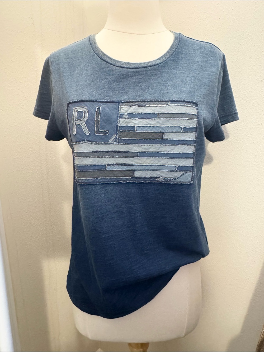 Polo by Ralph Lauren Distressed Denim-Blue Flag Patch Tee